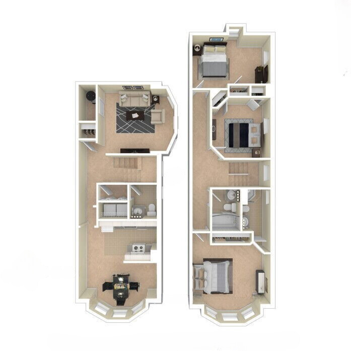 Floor plan for 3 beds, 2 baths